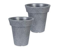 relaxdays Vaso per Piante, Set da 2, Rotondo, Sottovaso per Fiori, da Interno, Plastica, da 20 L, Antracite