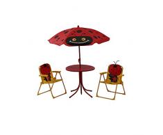 Siena Garden 672618 Set da tavola per bambini Marie 2 X SEDIA PIEGHEVOLE, 1 X tavolo, 1 X Protezione per struttura in acciaio giallo/rosso con coccinella Motiv, UPF 50 +