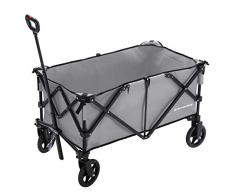 SONGMICS Carrello da Giardino Pieghevole, Alluminio, Portata 150 kg, test TÜV Rheinland,Carrello da Trasporto con 4 Ruote e Freni in Acciaio, per Esterni, Grigio GHT02GY