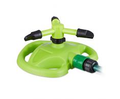 Relaxdays 10023172 Irrigatore da Giardino Circolare Superfici fino a 80 m² Raggio 8-10 m, 3 Bracci Rotante a 360° Verde Chiaro