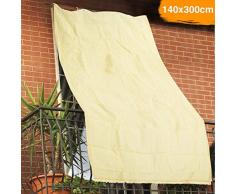 BAKAJI Tenda da Sole Telo Parasole in HDPE Resistente Protezione UV 90% per Balcone e Veranda con Anelli di Aggancio Beige (140 x 300 cm)
