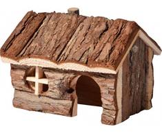 dobar 80066 - Piccola casetta per roditori, in Legno Naturale, con Corteccia Naturale, 14 x 12,5 x 10,5 cm, Colore Naturale