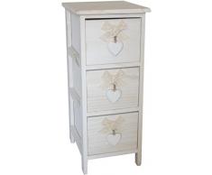 King Home C656118 Cassettiera 3 Cassetti con Cuore Washed in Legno di Paulownia, Bianco, 26X32X63H