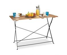 Relaxdays 10020684 Tavolo Giardino, Balcone, Grande, Legno Naturale, Pieghevole, Marrone, 120x60x75 cm
