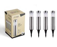 LED LOVERS VLT.ll.0103.001.XX Lampade da giardino a LED in acciaio inox con pannello solare e sensore di luce, Argento, Confezione da 4 Pezzi