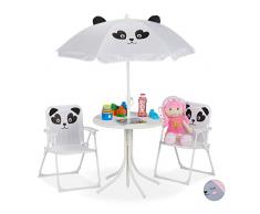 Relaxdays, Bianco Tavolo Bambini con Ombrellone, Set con 2 Sedie, da Campeggio & Giardino, Tavolino Picnic, Giochi, Casa