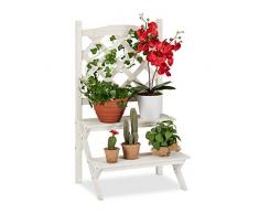 Relaxdays, Bianco Fioriera a Scala con Spalliera per Rampicanti, Porta-Piante in Legno a 2 Ripiani, 89x51,5x38,5 cm
