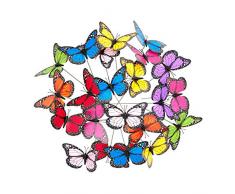 Relaxdays Farfalle Deco da Giardino, Set da 36 Farfalline, Decorazione, Outdoor & Indoor, Asta in Metallo, Colorate