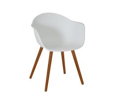 greemotion Sedia poltrona plastica giardino, balcone, esterno con schienale e braccioli, sedia poltrona Derby“ con gambe in legno di acacia FSC 100 %, capacità di carico 110 kg, ca. 52 x 81 x 58 cm, bianco