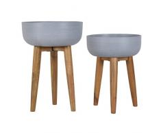 greemotion 130473 LISBON Fioriera in set da 2 per fiori / piante in pietra arenaria, gambe, legno di acacia, grigio, 40 x 40 x 97 cm