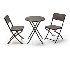 KitGarden - Set di mobili da terrazza/Giardino Pieghevole, Imitazione Rattan, 1 Tavolo + 2 sedie, Marrone, Lux Balcone