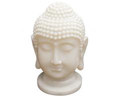 GardenKraft 16440 Ornamento da Giardino con Luce a LED a Forma di Testa di Buddha a energia Solare | Poliresina | Illuminazione Bianca Calda | Resistente alle intemperie | Accensione Automatica, Crema