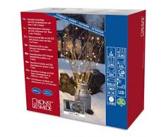 Konstsmide 3730-500 - Decorazione luminosa LED con interruttore on/off e sensore luminoso, timer per 6 e 9 ore, adatta a esterni (IP44), 240 diodi a luce bianca calda, funzionamento a batteria, con cavo trasparente, scatola bianca, 4 pile da 1,5 V escluse
