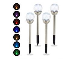 Relaxdays Set da 4 Luci Solari Sferiche da Giardino, Effetto Vetro Rotto, Impermeabili, Cambio Colore, Argento