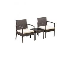 AmazonBasics Outdoor Patio Garden Faux Wicker Rattan Chair Conversation Set with Cushion - 3-Piece Set, Brown