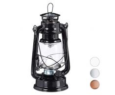 Relaxdays Lanterna LED, Lampada Decorativa retrò per Finestre o da Giardino, a Batteria, Nera