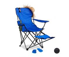 Relaxdays Sedia da Campeggio con Poggiapiedi, Pieghevole con Porta Bevande & Braccioli, Max. 120 kg, Blu