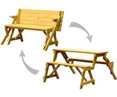 Dobar Praktische Garten Sitzbank 2 in 1 Kombination aus Tisch und Bank FSC-Holz, Sitzgarnitur Panca, Marrone, 138 x 144 x 77 cm