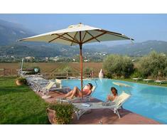 ACQUAMARINA WOOD COUNTRY OMBRELLONE (AM2X3REP) pol 180 Acquamarina, Legno Scuro Copertura Bianca o Ecrù