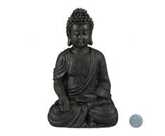 Relaxdays Scuro Statua del Buddha Seduto, 30cm da Giardino e da Soggiorno, in Ceramica, Impermeabile Anti-Gelo Grigio