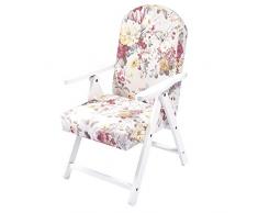 House Collection, Poltrona Siena Molisana, Bianco Shabby/Fiorate, 4 posizioni, 60x50x110 cm