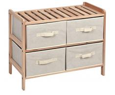 King Home C1513037 Cassettiera 4 Cassetti in Legno e Stoffa Ecru, 59X28X50H