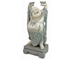Design Toscano Jolly Hotei Buddha Sorridente Statua decorativa in stile asiatico da giardino, poliresina, pietra bicolore, 63,5 cm