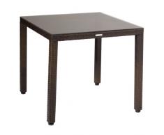 greemotion Tavolo da giardino in rattan Milano - Tavolo da esterno quadrato con piano in vetro - Tavolino da balcone con piedini regolabili, 80x80x74cm