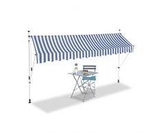 Relaxdays Tenda da Sole, Protezione per Il Balcone, Regolabile, Senza Forare, a Manovella, Larga 350 cm, a Righe, Blu/Bianco, 350 x 120 cm