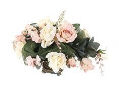 Closer To Nature 30 Centimetri Rosa Tavolo Display in Teal e Oro Mini Vaso in Ceramica - Pale Rosa e Bianco