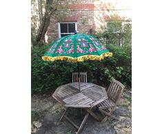 Ombrellone da Giardino in Velluto Verde e Rosso Ricamato a Mano Indiano per Esterni, ombrellone da Patio, 47 cm