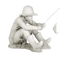Design Toscano A pesca, giovane pescatore Statua da giardino, poliresina, pietra bicolore, 43 cm