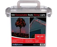 WeRChristmas 10 m gomma luci stringa di LED cavo 100 collegabile Statico Natale con 2 Pin Maschi e Connettore femmina, Rosso