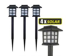 TrAdE shop Traesio 4X LAMPADE A LED DA GIARDINO STILE LANTERNA PALETTI RICARICA SOLARE 38 X 9 X 9CM