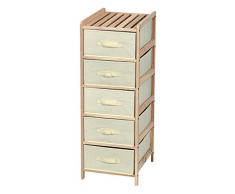 King Home C1513205 Cassettiera 5 Cassetti in Legno e Stoffa Ecru, 35X37X103H