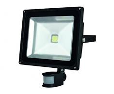 Perel LEDA3005CW-BP Faretto LED con sensore di Movimento PIR per Esterni, 50 W, Chip epistar-6500 K, Nero, 29x30x15 cm