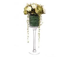 Closer To Nature Disposizione Floreale con Le Rose e Foglie in Vetro di Grandi Dimensioni Vaso Decorato finte Perle Bianche 65 cm