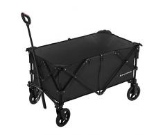 SONGMICS Carrello da Giardino Pieghevole, Alluminio, Portata 150 kg, test TÜV Rheinland,Carrello da Trasporto con 4 Ruote e Freni in Acciaio, per Esterni, Nero GHT02BK