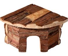 dobar 80059 - Casetta angolare per roditori, in Legno Naturale, con Corteccia Naturale, 15 x 15 x 10 cm