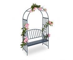 Relaxdays 10020698 pergola Arco da Giardino con Panchina, Nero, 50x115x205 cm
