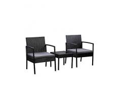 AmazonBasics Outdoor Patio Garden Faux Wicker Rattan Chair Conversation Set with Cushion - 3-Piece Set, Black