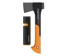 Fiskars Universalaxt X7-XS incl. Axt-und Messerschärfer Ascia e affilacoltelli, Nero/Arancione, 37,6 x 17 x 3,7 cm
