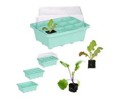 relaxdays Mini Serra per 12 Piante, con Coperchio, Semenzaio, Davanzale, Balcone, Germinatore 5 x 18,5 cm, Verde