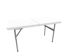 Todeco - Tavolo Portatile Pieghevole, Tavolo Trasportabile - Materiale: HDPE - Carico massimo: 100 kg - 122 x 61 cm, Bianco, Pieghevole a metà