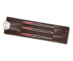 Del Ben 32000403 - Set Utensili per Barbecue, con Manici in Legno Compensato Rosso e Custodia in Pelle