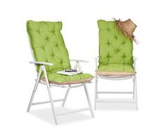 Relaxdays Copri-Sedia Cuscino per Sdraio Imbottitura sedie da Giardino, Schienale, Alto HLP: 115 x 47 x 9 cm Verde/Beige
