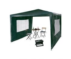 Relaxdays 10020810_53 Gazebo 3x3 m Giardino, 2 Pareti Laterali, Telaio in Metallo, Telo in PE, Feste allAperto, Verde