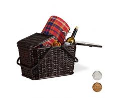 Relaxdays Cestino da Picnic con Coperchio, Intrecciato, Fodera in Tessuto, Manici, Cesto per Spesa, Fatto A Mano, Rattan, Marrone Cioccolato