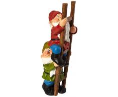 Design Toscano Sulla scala a pioli Gnomo rampicante Gnomo Divertente statua da giardino, poliresina, a colori, 28 cm