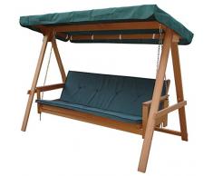Rojaplast Vegas Lux Altalena a Tre Posti in Legno da Giardino, Marrone/Verde Roof, 118x235x179 cm